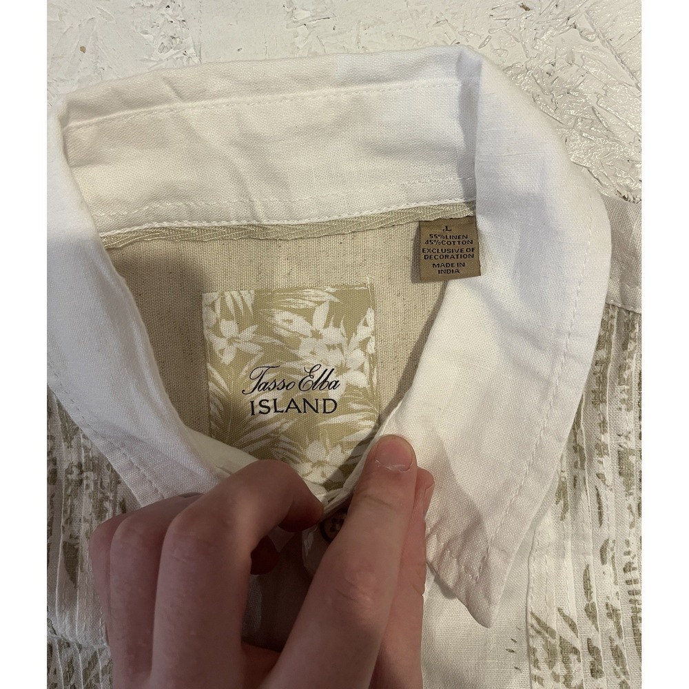 Tasso Elba Island Natural Linen Wooden Button Up Shirt Men's Size Large White - Picture 8 of 11